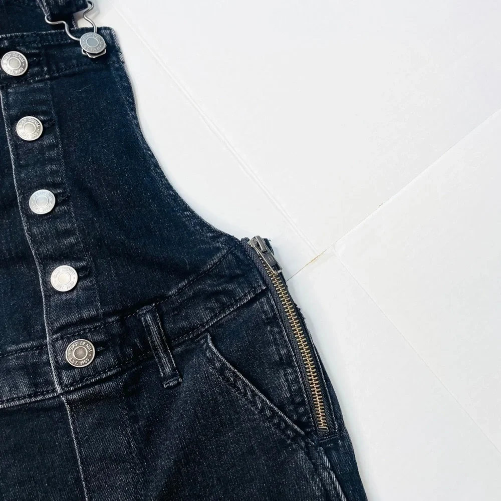 Gap Denim Girl’s Black Raw Release Hem Button Front Skinny Overalls Kid’s Small